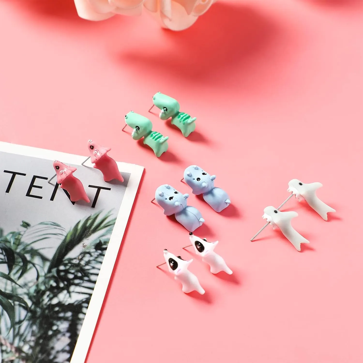NEWITIN 9 Pairs Cute Animal Bite Earrings for Girls Hypoallergenic Earring 3D Clay Earrings Cartoon Biting Ear Studs Polymer Clay Studs for Girls Women