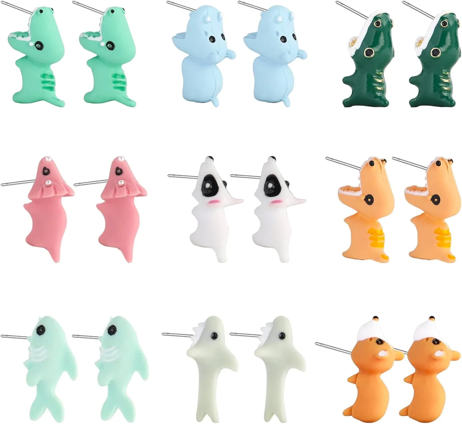 NEWITIN 9 Pairs Cute Animal Bite Earrings for Girls Hypoallergenic Earring 3D Clay Earrings Cartoon Biting Ear Studs Polymer Clay Studs for Girls Women