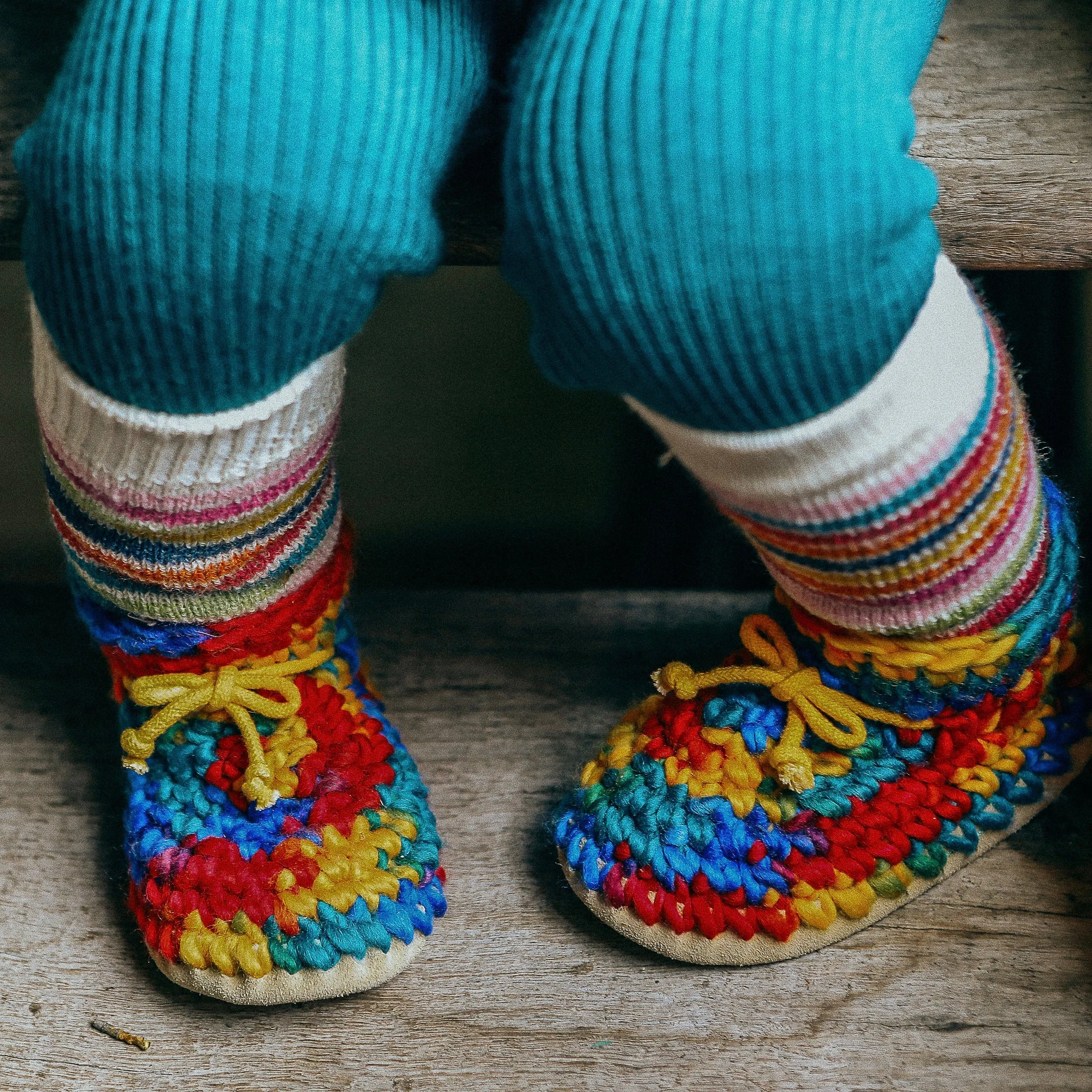 Organic Wool Plush Rainbow Legwarmers (Child 1-5y )