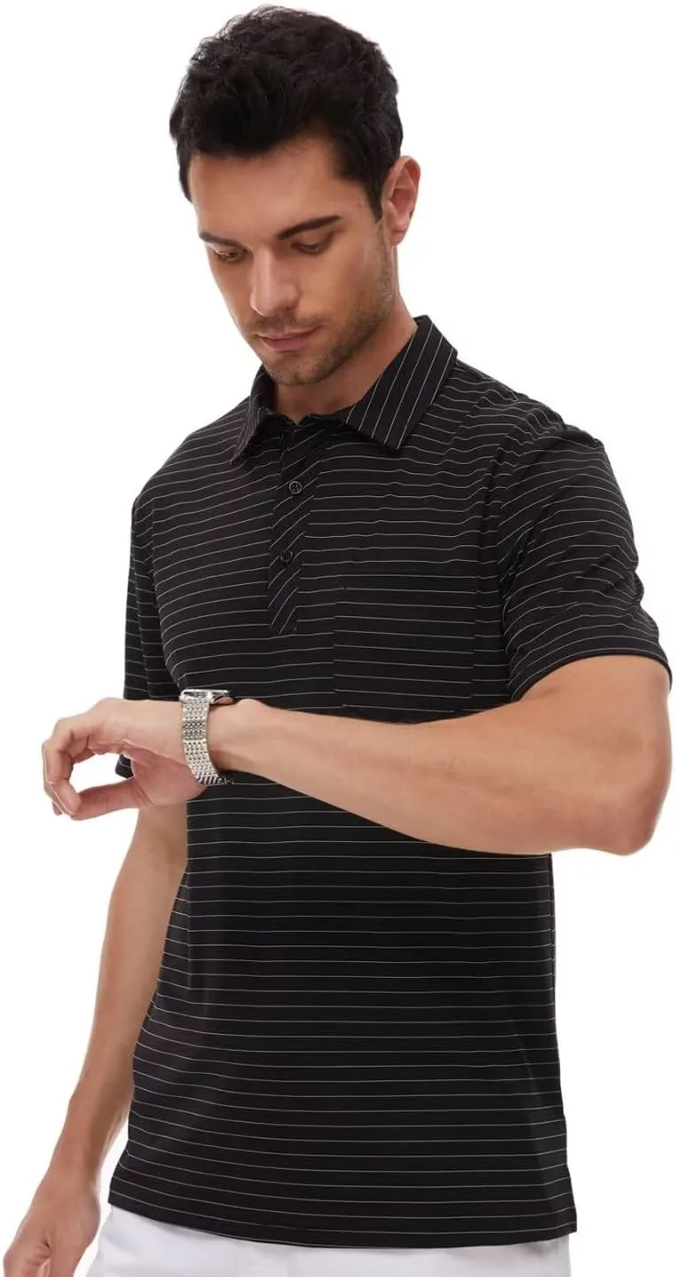 Pdbokew Men's Polo Shirts Short Sleeve Striped Golf Polo Shirt with Pocket