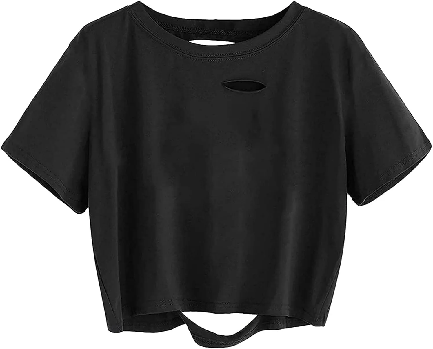 SOFIA'S CHOICE Women's Summer Casual Short Sleeve Tops Distressed Ripped Crop Top T Shirt