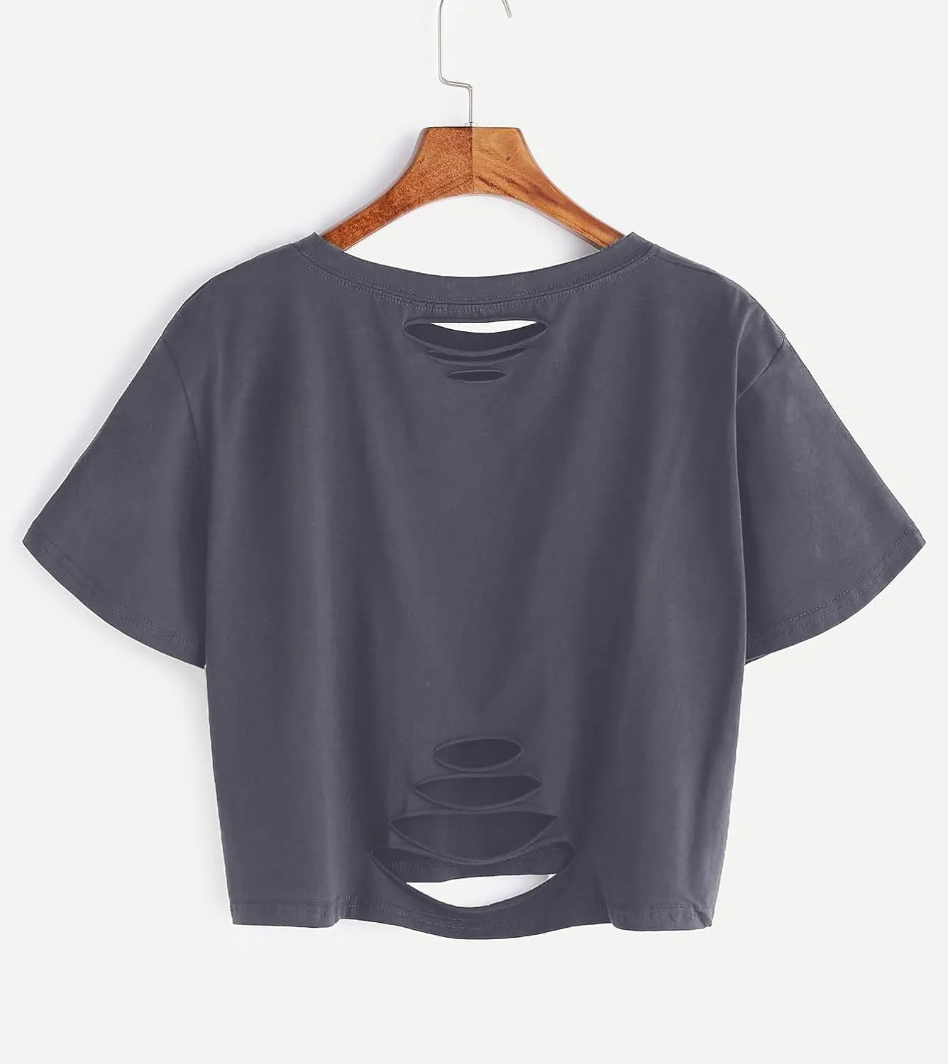 SOFIA'S CHOICE Women's Summer Casual Short Sleeve Tops Distressed Ripped Crop Top T Shirt