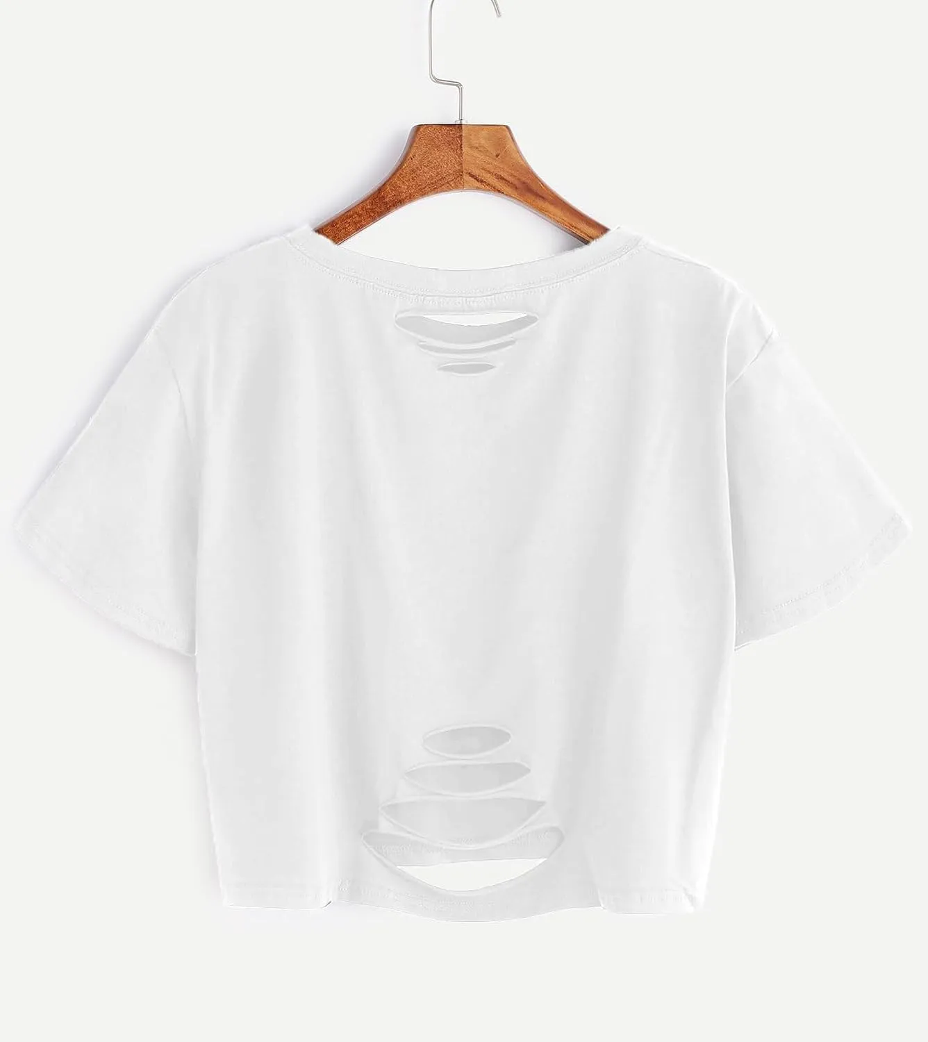 SOFIA'S CHOICE Women's Summer Casual Short Sleeve Tops Distressed Ripped Crop Top T Shirt