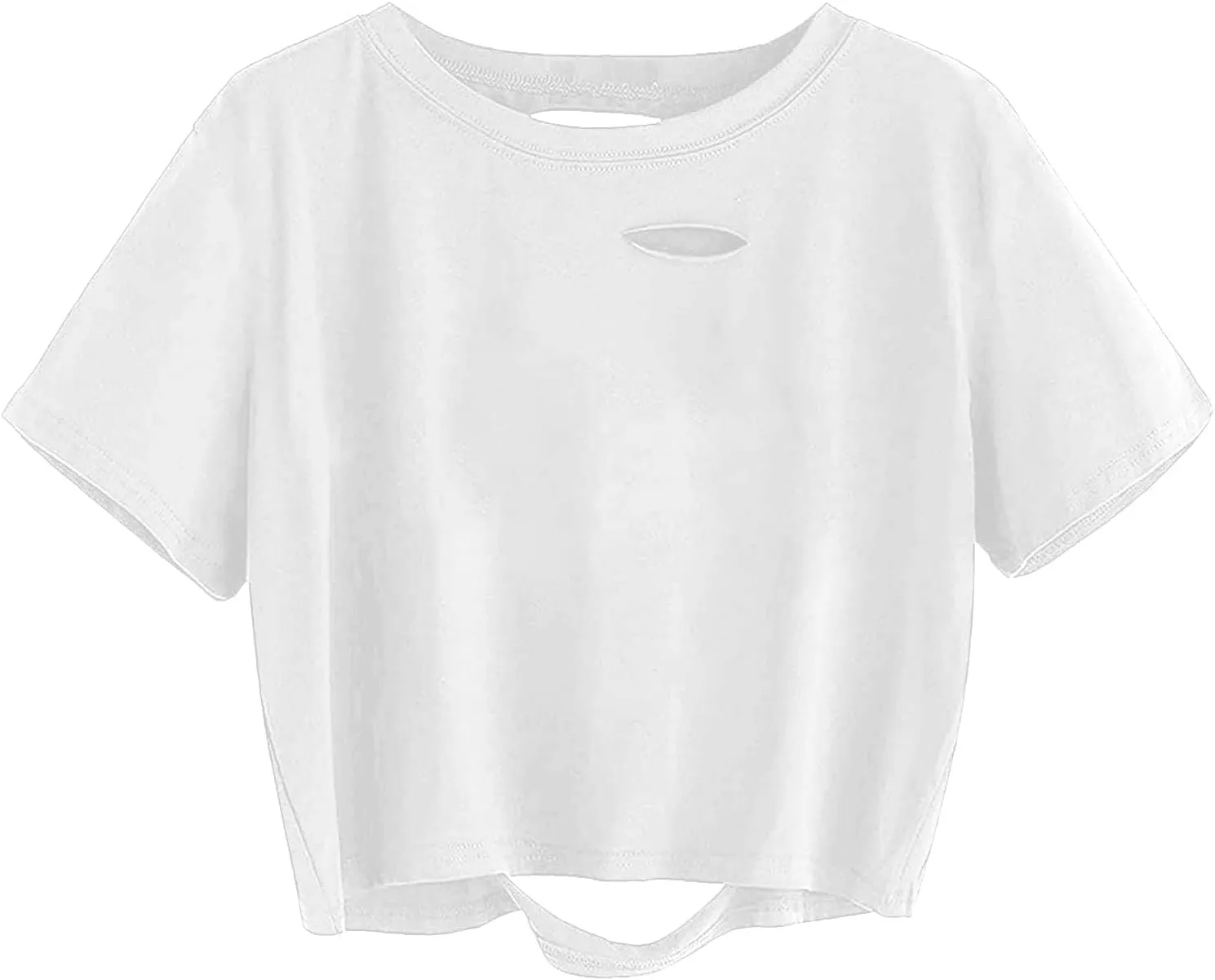 SOFIA'S CHOICE Women's Summer Casual Short Sleeve Tops Distressed Ripped Crop Top T Shirt