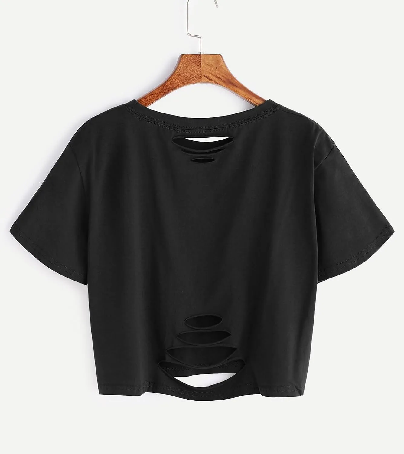 SOFIA'S CHOICE Women's Summer Casual Short Sleeve Tops Distressed Ripped Crop Top T Shirt