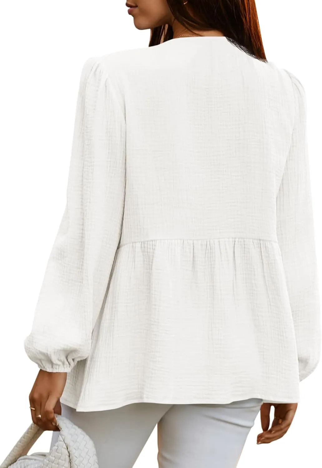 Tankaneo Womens Bow Tie Front Tops Babydoll Puff Long Sleeve Blouse Y2k Cotton Shirt