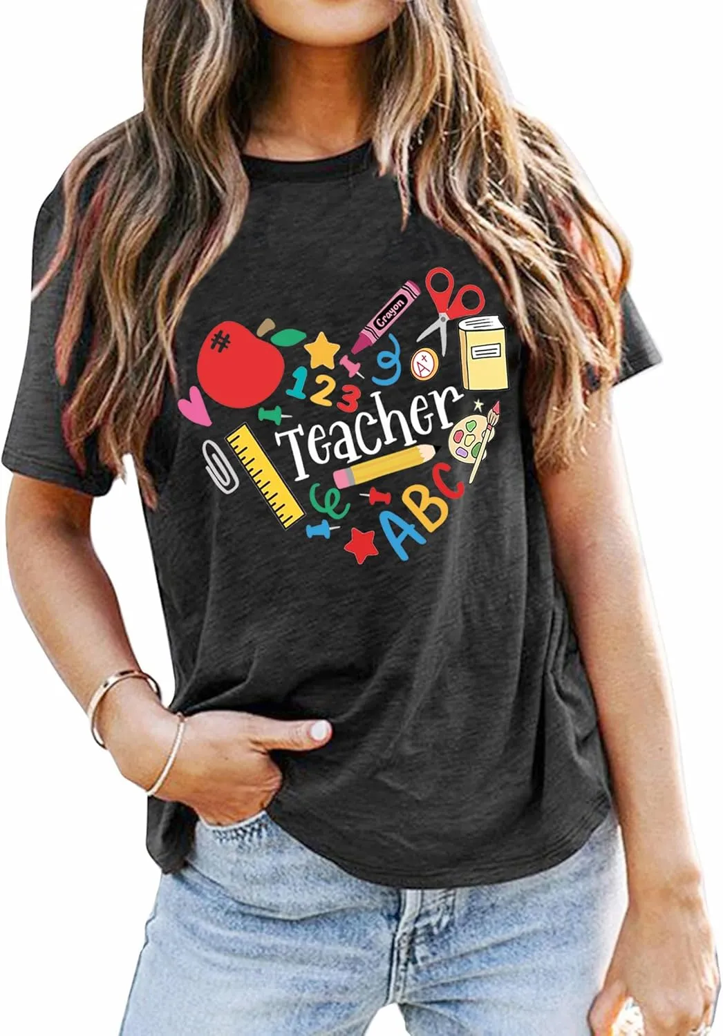 Teacher Shirts for Women Funny Heart Graphic Teaching Life Tshirt Teacher Day Gift Tops Tee Back to School