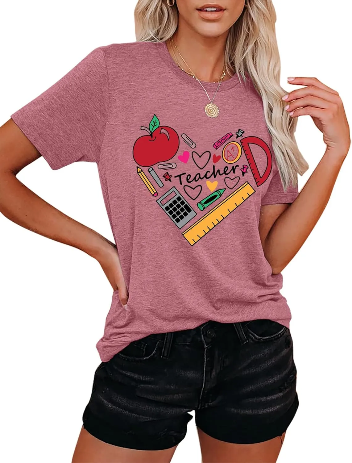 Teacher Shirts for Women Funny Heart Graphic Teaching Life Tshirt Teacher Day Gift Tops Tee Back to School