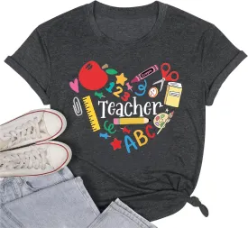 Teacher Shirts for Women Funny Heart Graphic Teaching Life Tshirt Teacher Day Gift Tops Tee Back to School
