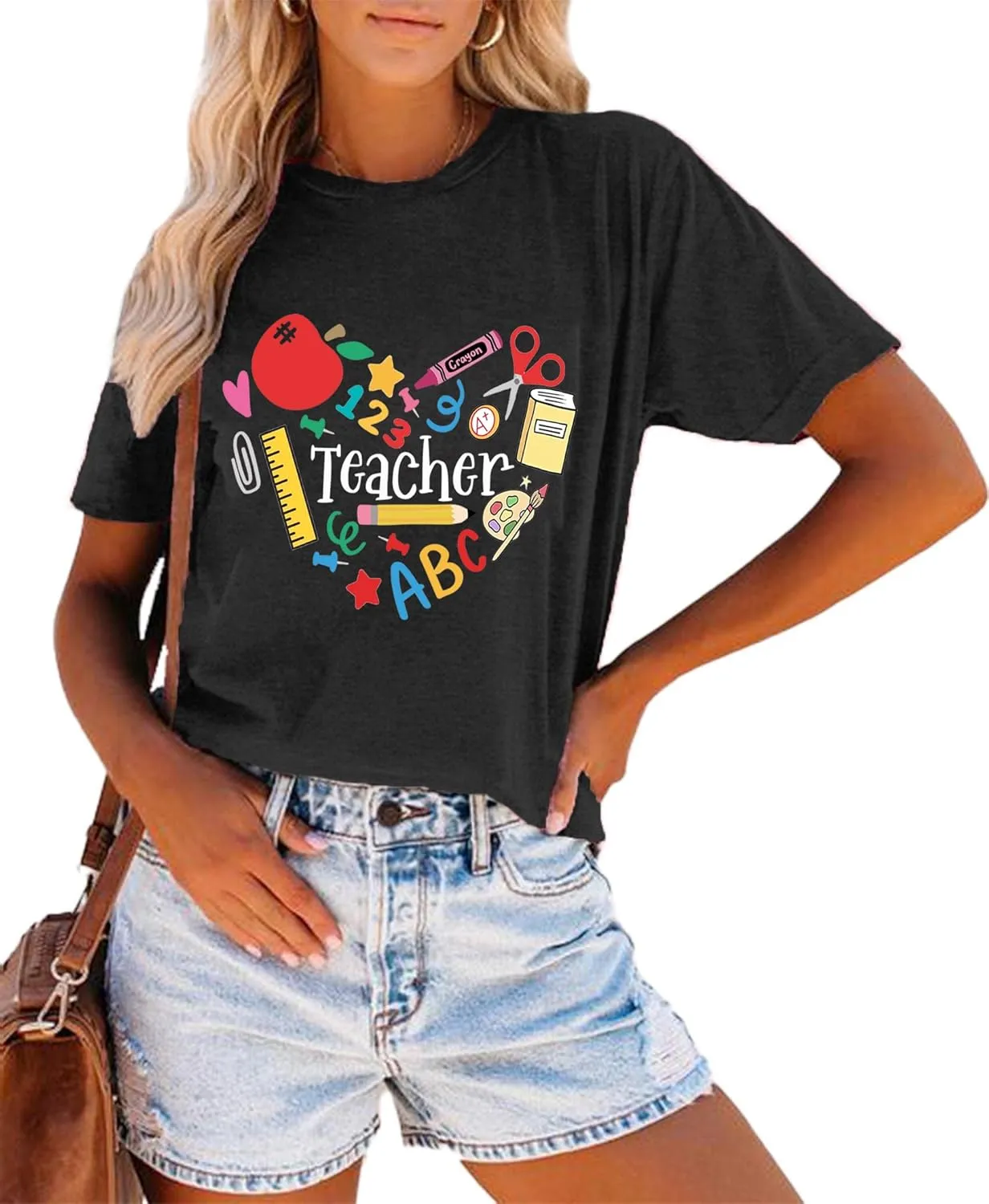 Teacher Shirts for Women Funny Heart Graphic Teaching Life Tshirt Teacher Day Gift Tops Tee Back to School