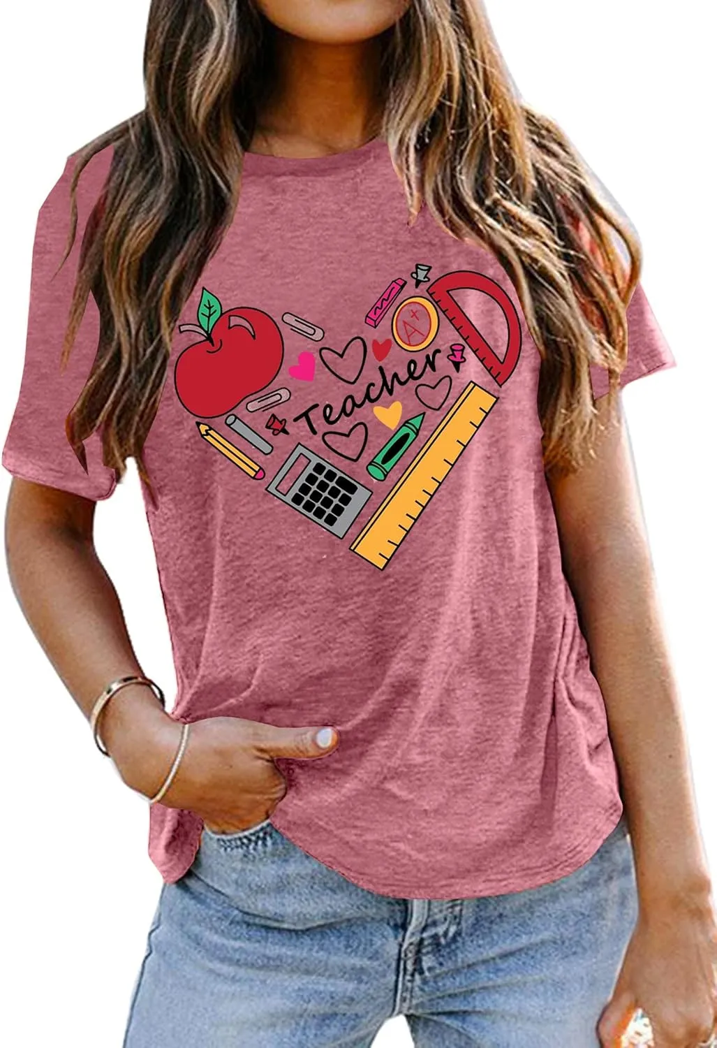 Teacher Shirts for Women Funny Heart Graphic Teaching Life Tshirt Teacher Day Gift Tops Tee Back to School