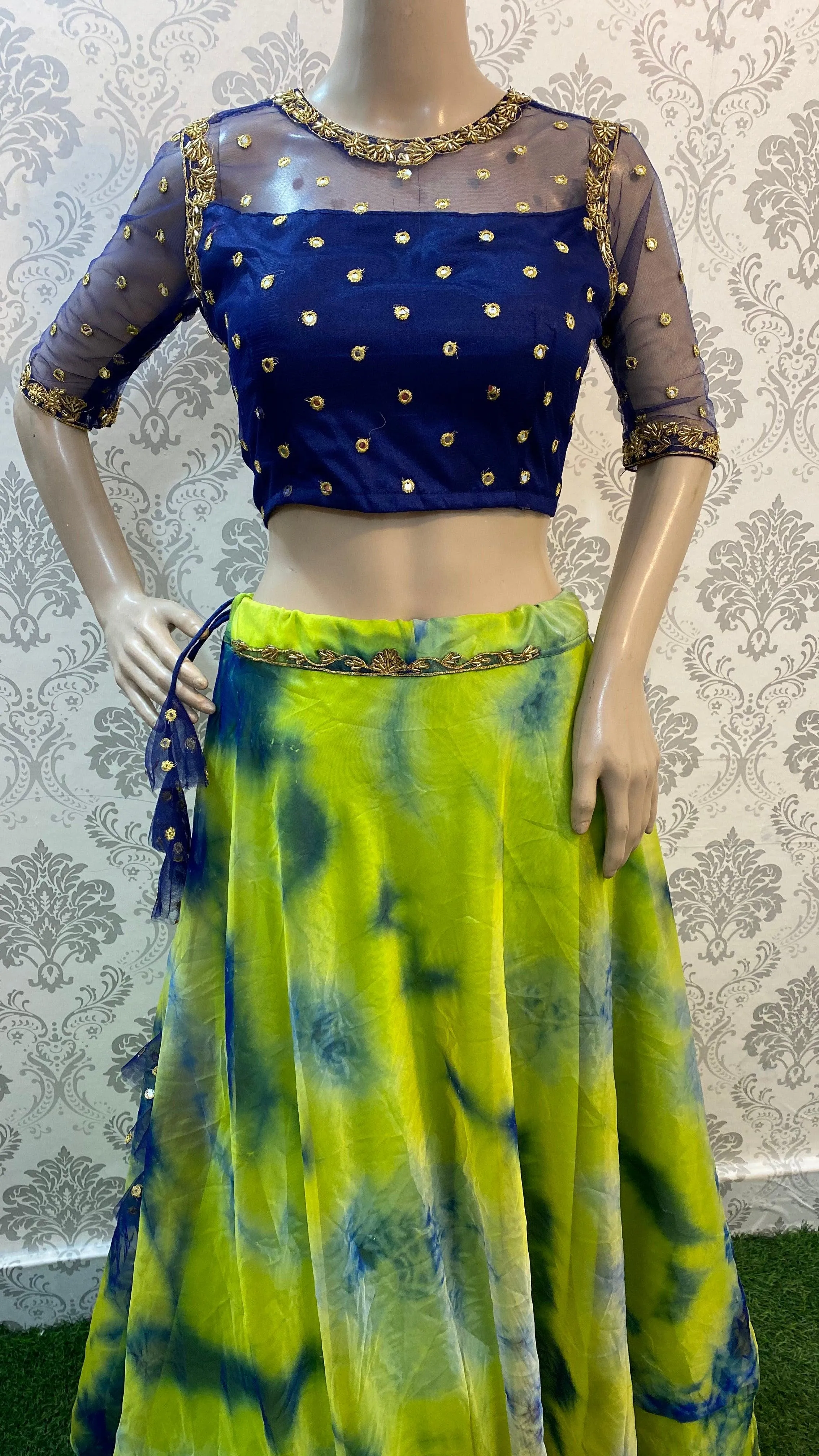 Tie and die Crop Top handwork lehenga
