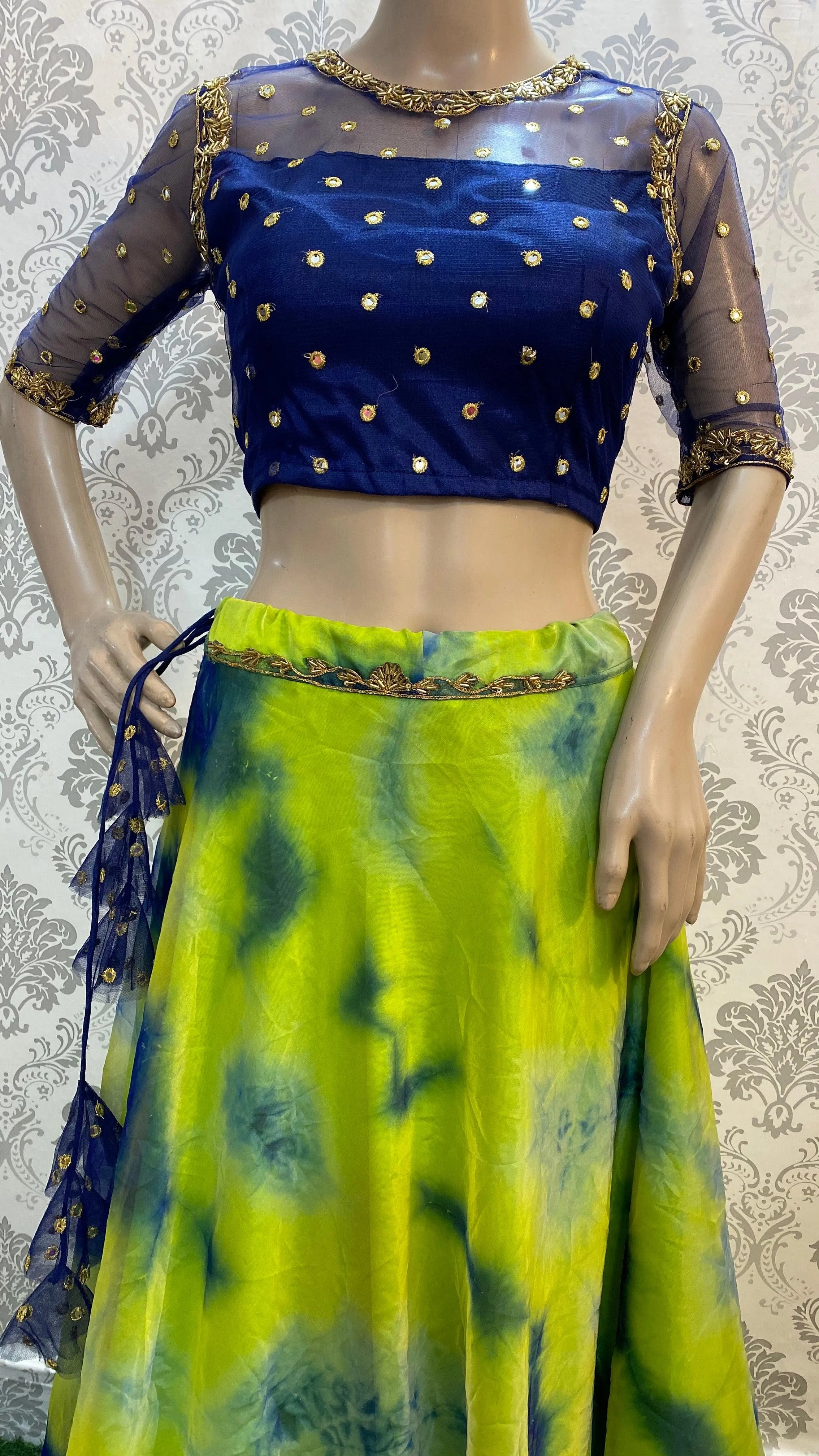 Tie and die Crop Top handwork lehenga