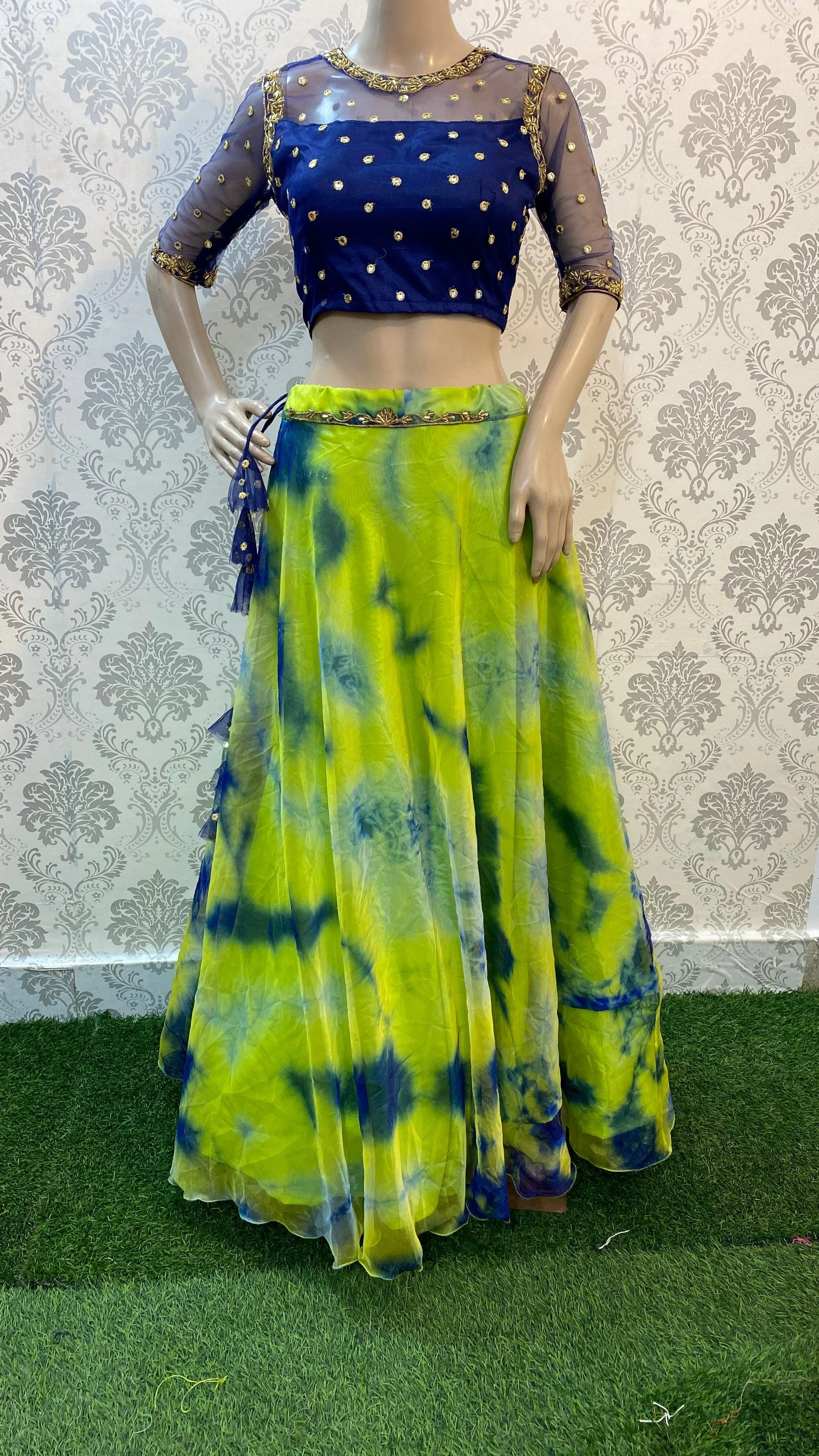 Tie and die Crop Top handwork lehenga