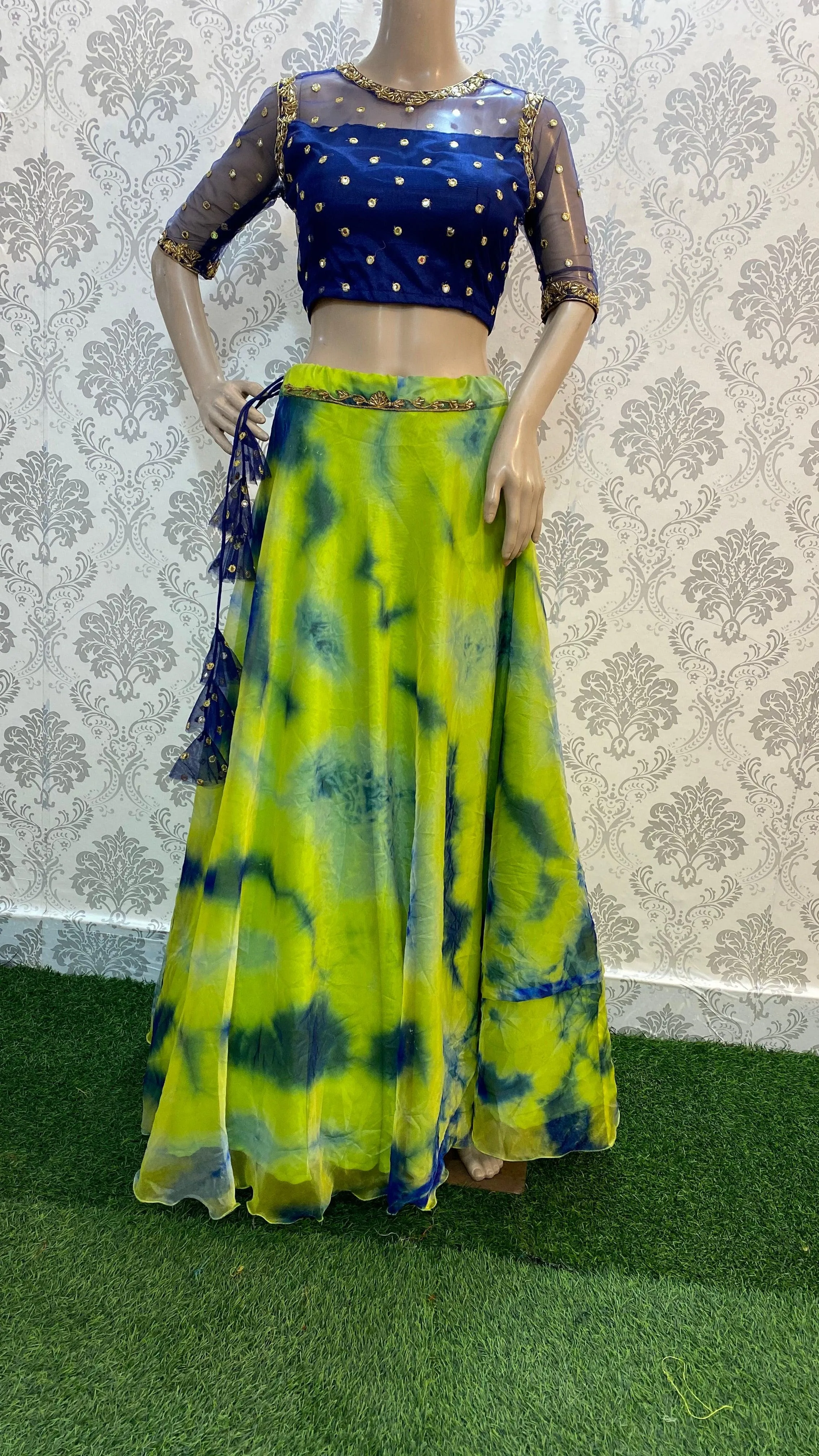 Tie and die Crop Top handwork lehenga