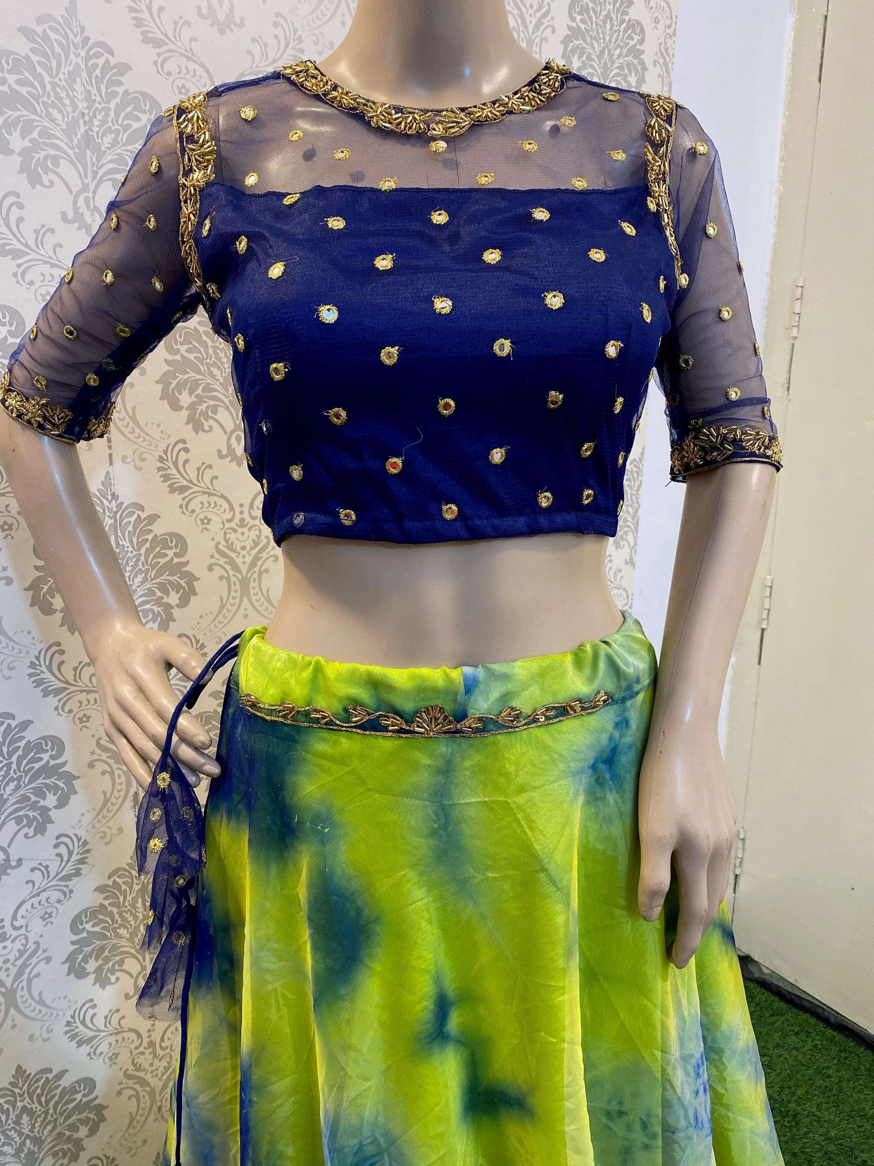 Tie and die Crop Top handwork lehenga