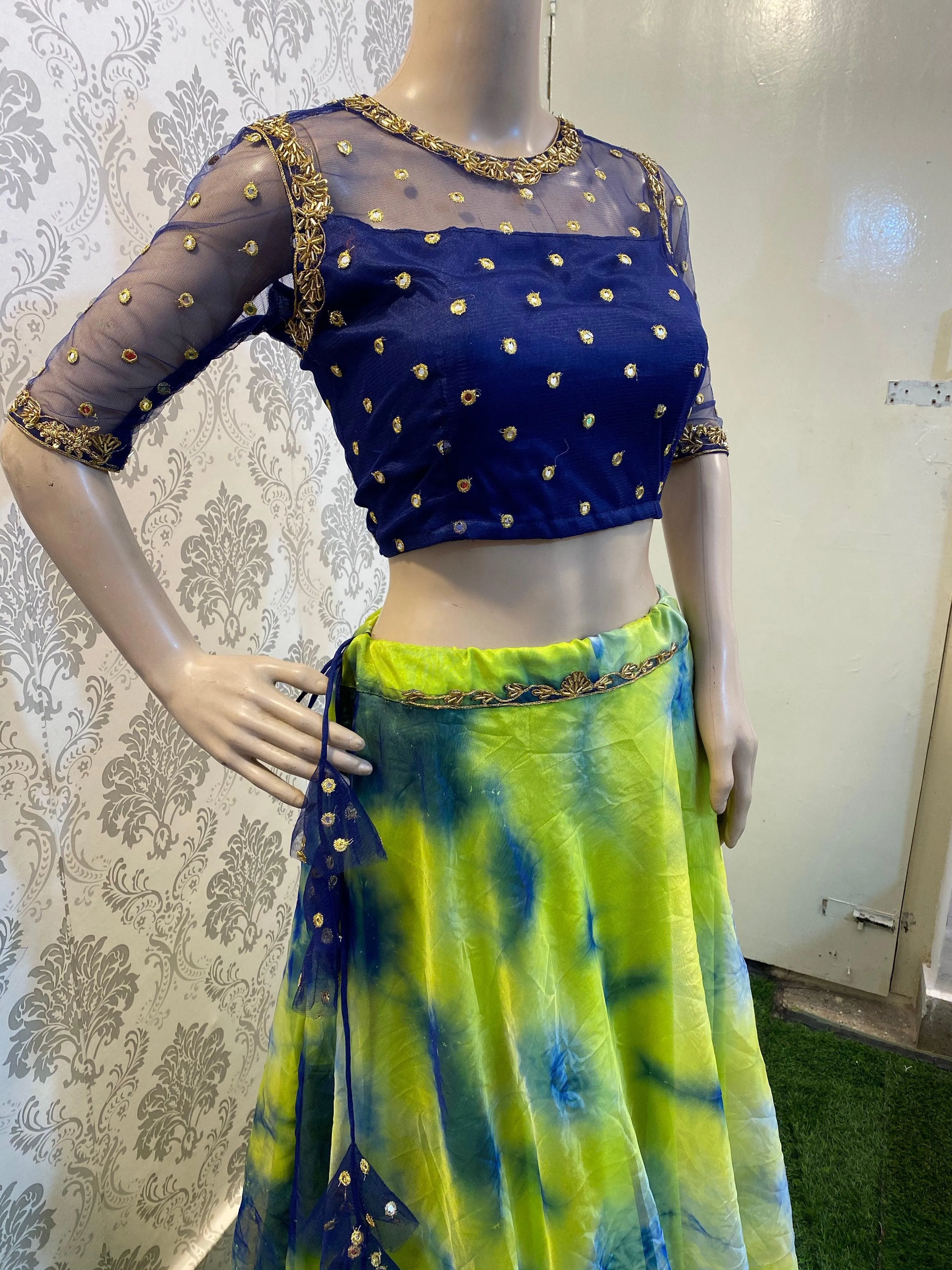 Tie and die Crop Top handwork lehenga