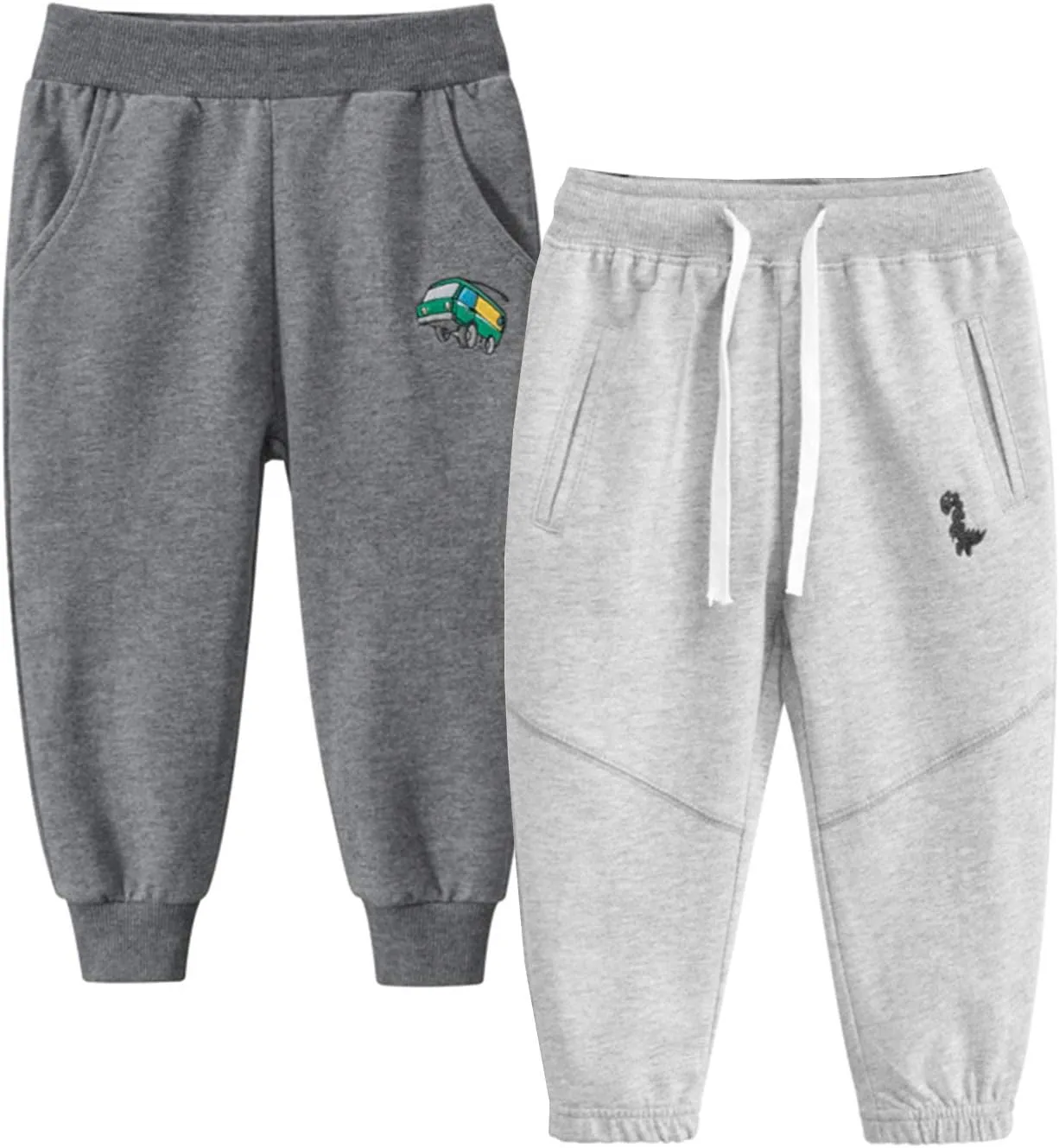 Toddler Boy's 2Pcs Pants, Kids Cotton Pull on Jogger, Boys Dinosaur Elastic Sweatpants
