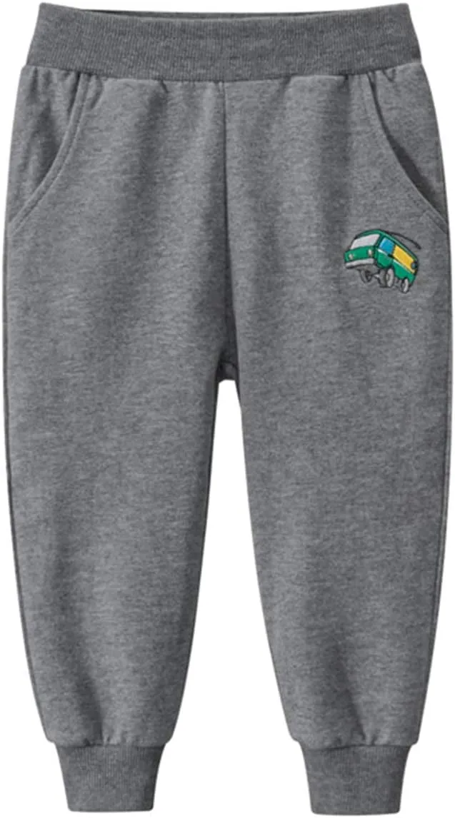 Toddler Boy's 2Pcs Pants, Kids Cotton Pull on Jogger, Boys Dinosaur Elastic Sweatpants