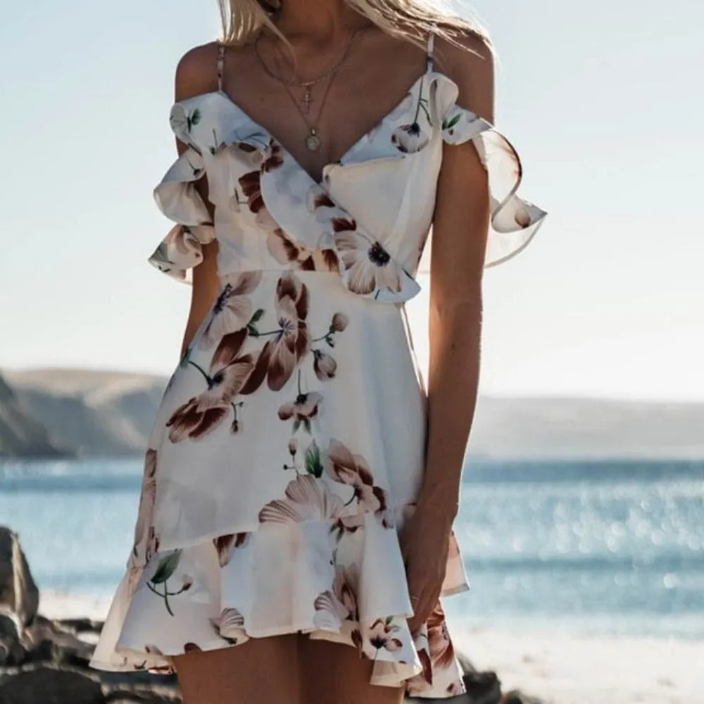 V Neck Lace Mini Dress