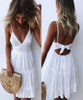 V Neck Lace Mini Dress