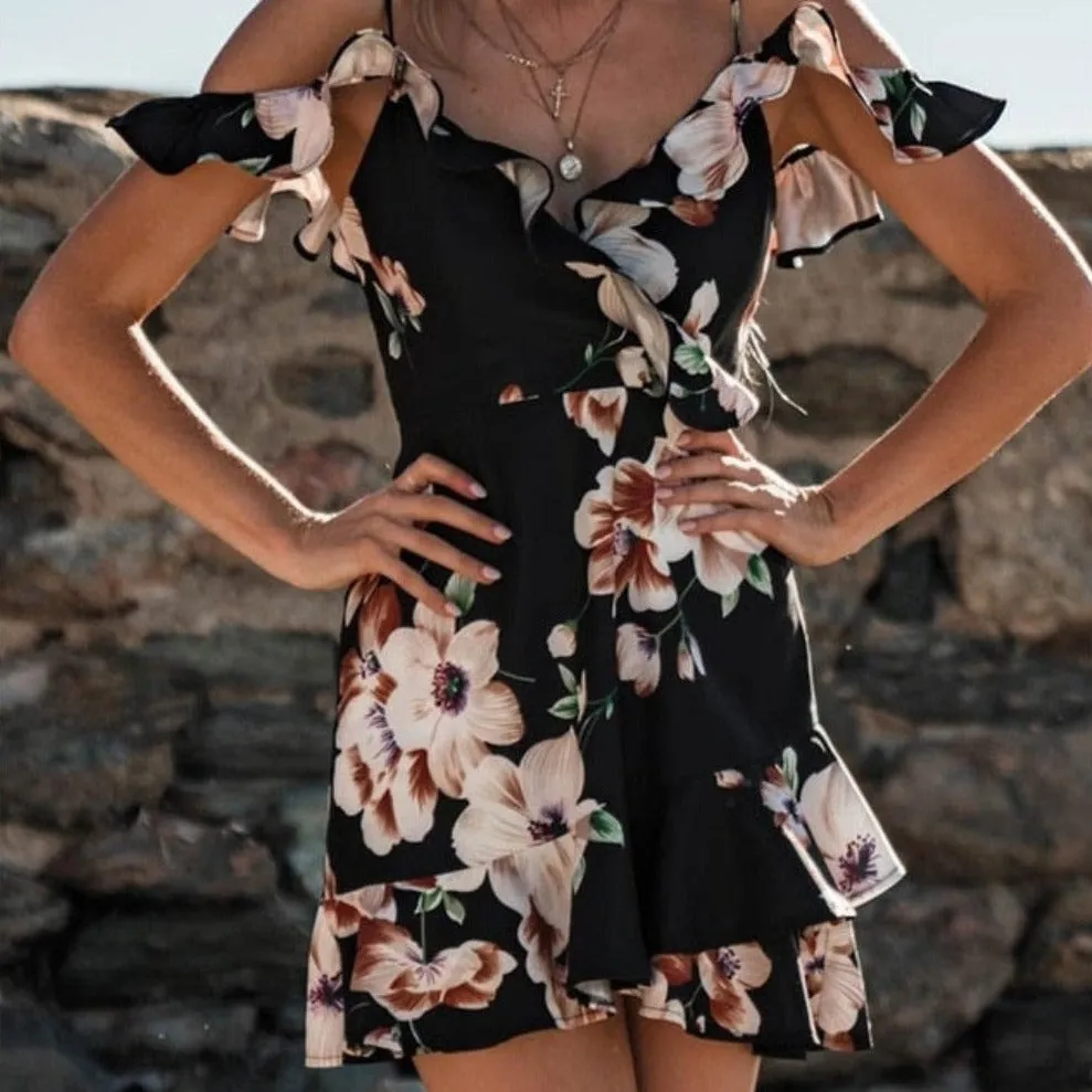 V Neck Lace Mini Dress