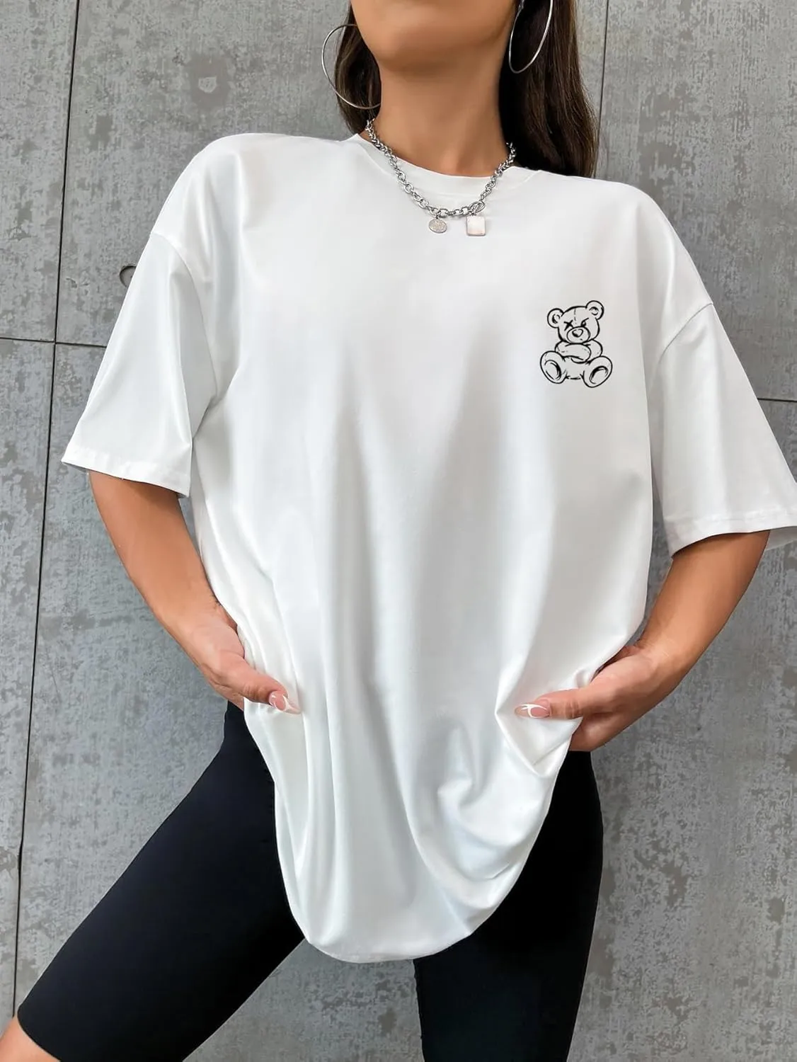 Verdusa Women's Casual Graphic Tees Oversized Drop Shoulder Round Neck T Shirt Tops