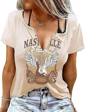 Vintage Rock and Roll T Shirts for Women Casual Country Music Tshirts Funny Summer Rock Band Concert Shirt Top