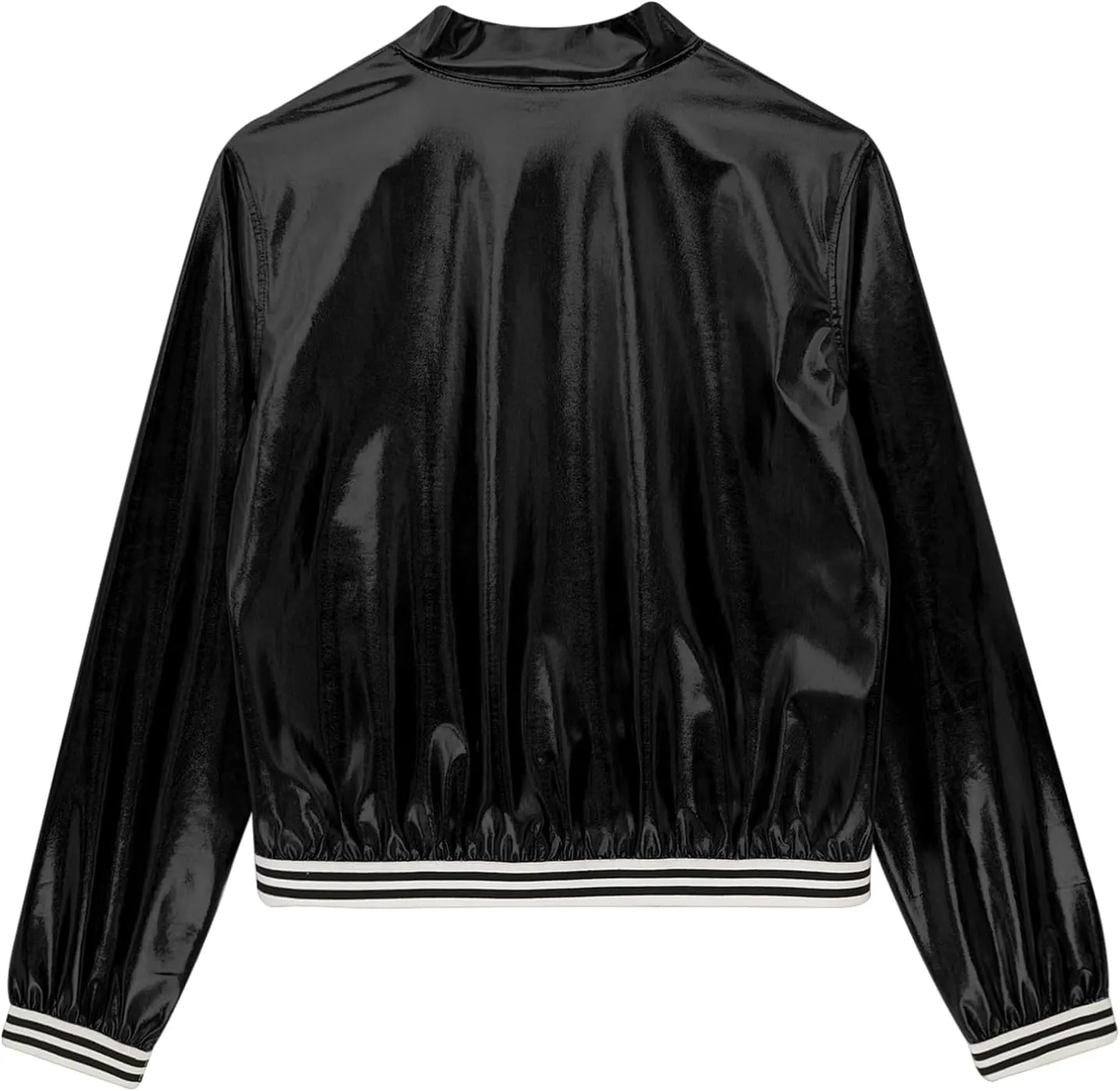 Vxuxlje Women's Metallic Long Sleeve Baseball Bomber Jacket Shiny Holographic Zipper Jacket Coats