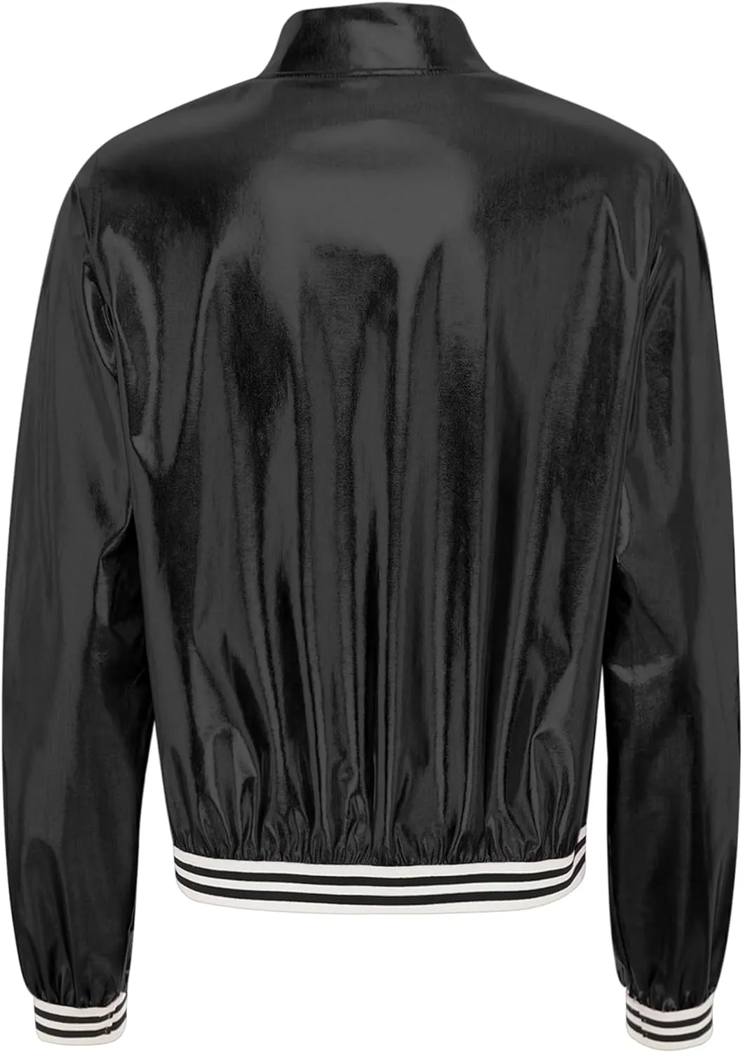 Vxuxlje Women's Metallic Long Sleeve Baseball Bomber Jacket Shiny Holographic Zipper Jacket Coats