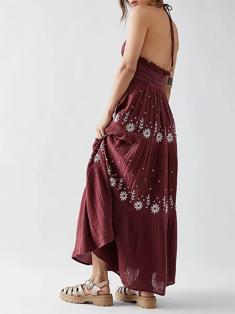 Women Floral Maxi Dress Y2k Sleeveless Backless Spaghetti Strap A-Line Long Flowy Dress Summer Vacation Sundress