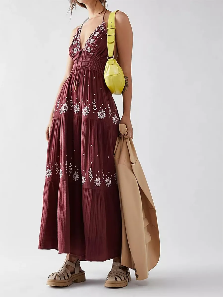 Women Floral Maxi Dress Y2k Sleeveless Backless Spaghetti Strap A-Line Long Flowy Dress Summer Vacation Sundress
