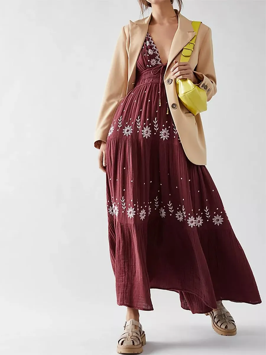 Women Floral Maxi Dress Y2k Sleeveless Backless Spaghetti Strap A-Line Long Flowy Dress Summer Vacation Sundress