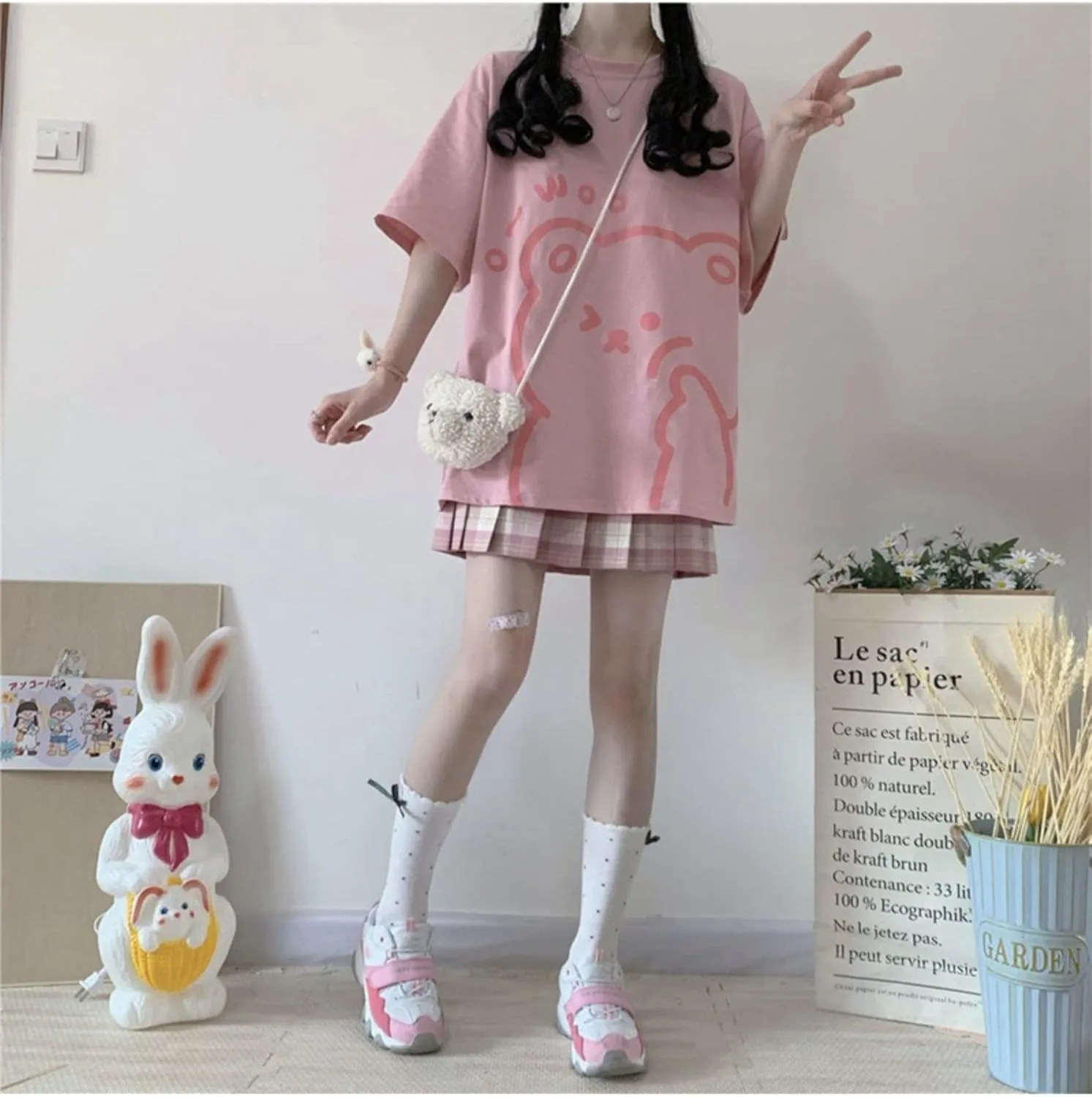 Women Kawaii Bear T-Shirt Cute Japanese Anime Graphic Tees Cartoon Korean Preppy Short Sleeve Baggy Top Oversized Clothes