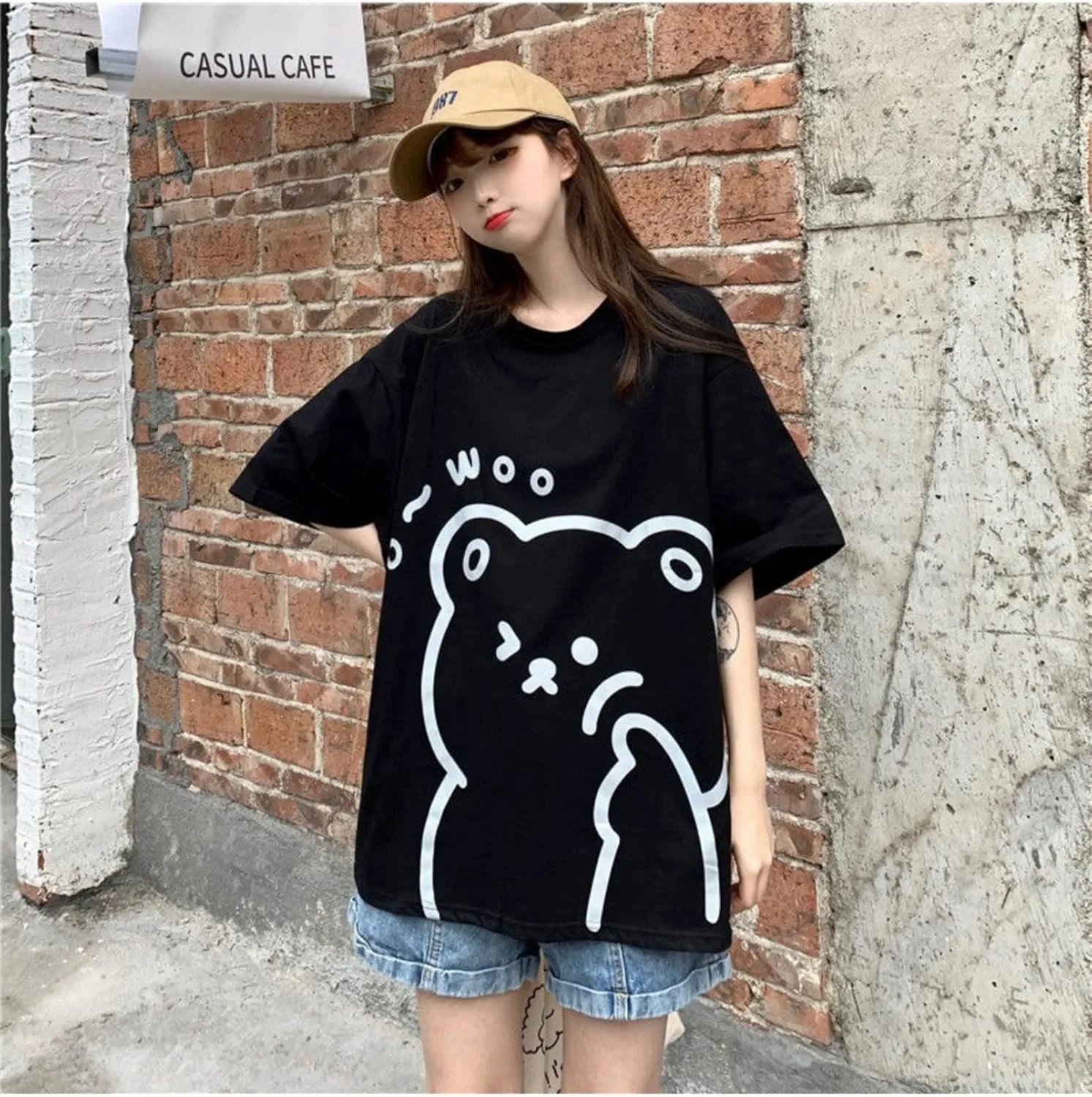 Women Kawaii Bear T-Shirt Cute Japanese Anime Graphic Tees Cartoon Korean Preppy Short Sleeve Baggy Top Oversized Clothes