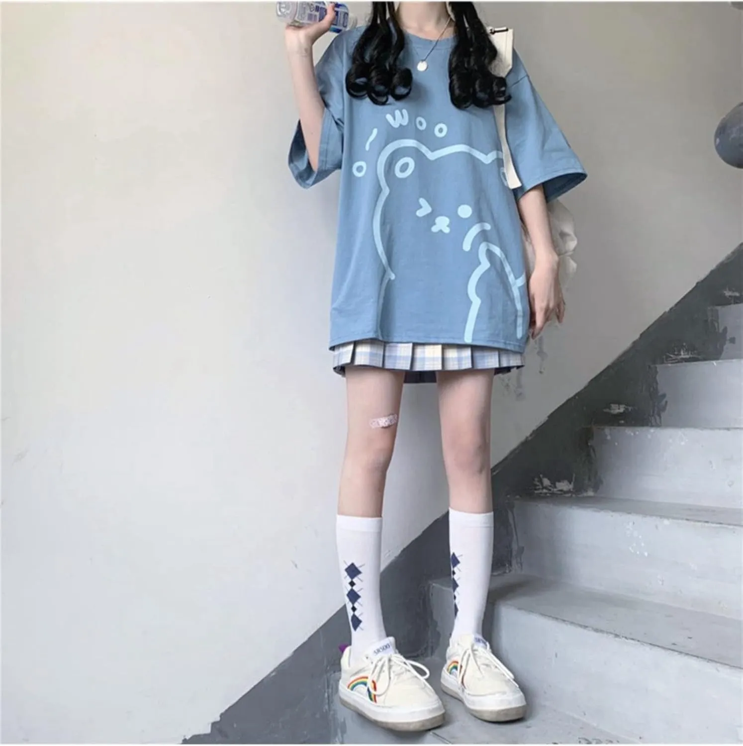 Women Kawaii Bear T-Shirt Cute Japanese Anime Graphic Tees Cartoon Korean Preppy Short Sleeve Baggy Top Oversized Clothes