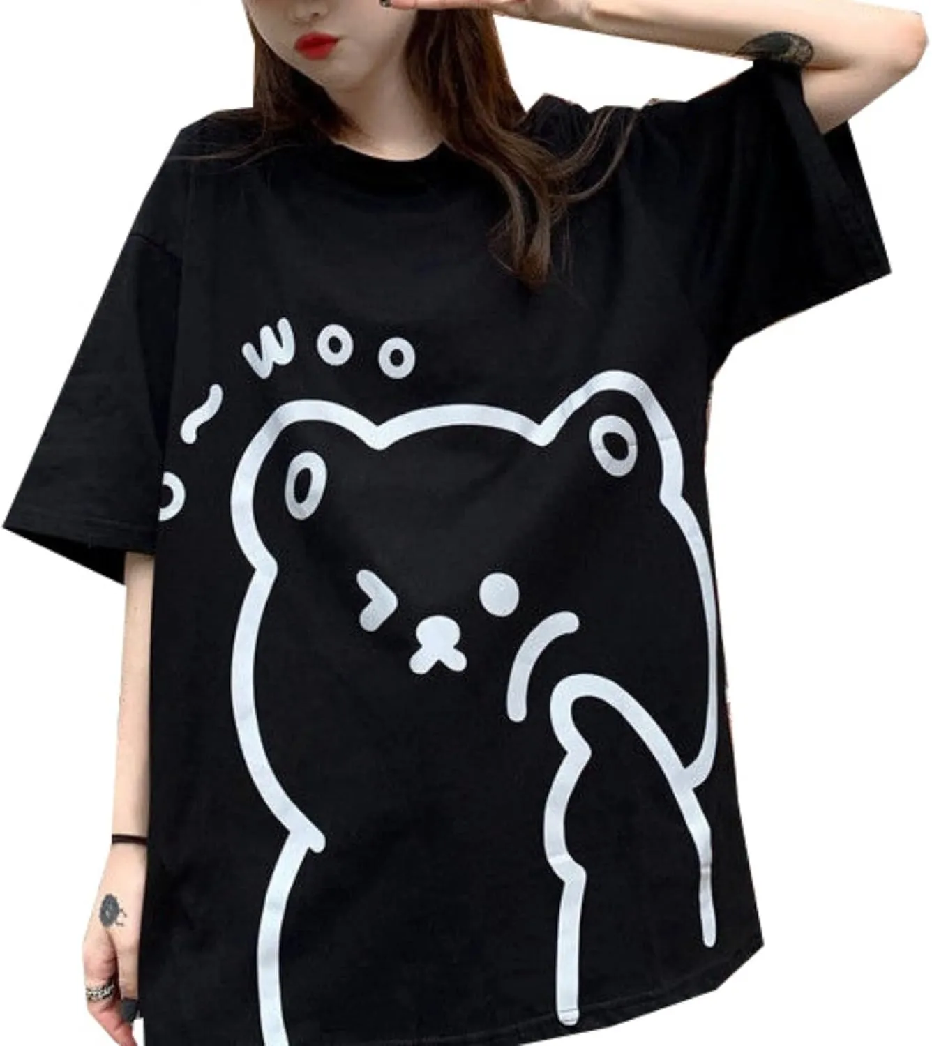 Women Kawaii Bear T-Shirt Cute Japanese Anime Graphic Tees Cartoon Korean Preppy Short Sleeve Baggy Top Oversized Clothes