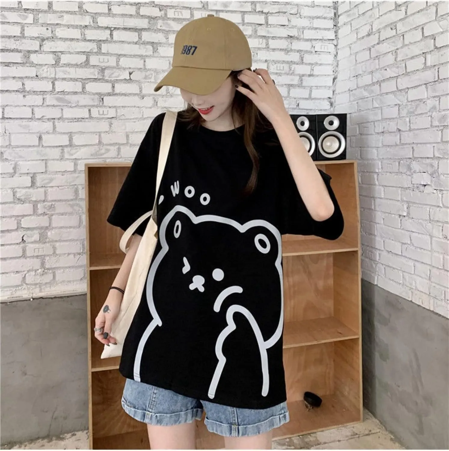 Women Kawaii Bear T-Shirt Cute Japanese Anime Graphic Tees Cartoon Korean Preppy Short Sleeve Baggy Top Oversized Clothes