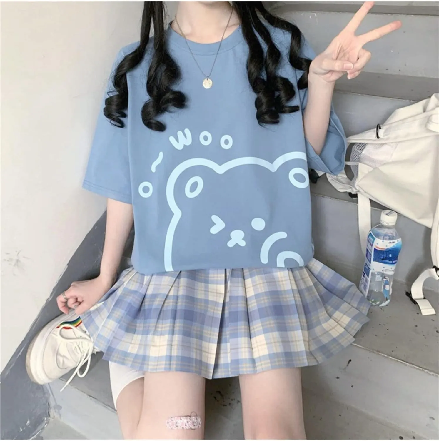 Women Kawaii Bear T-Shirt Cute Japanese Anime Graphic Tees Cartoon Korean Preppy Short Sleeve Baggy Top Oversized Clothes