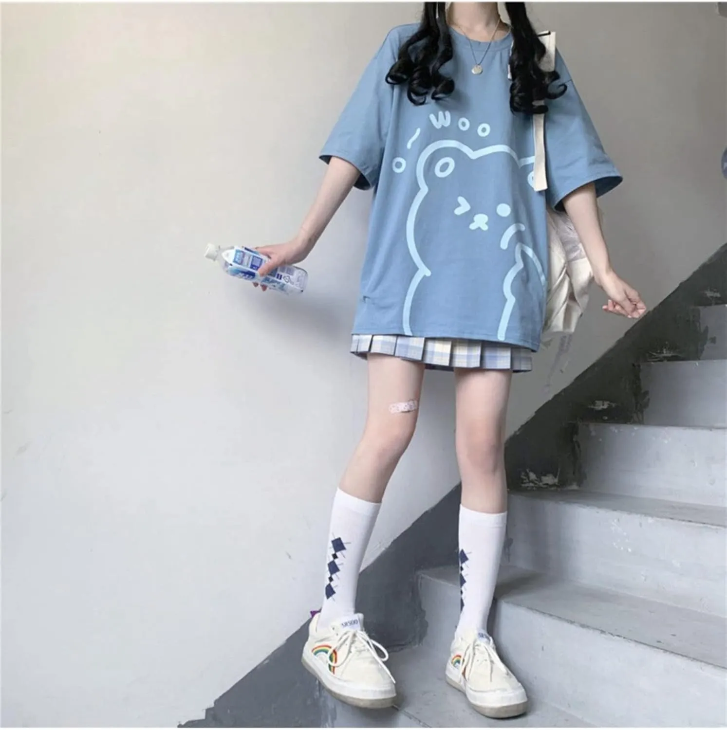 Women Kawaii Bear T-Shirt Cute Japanese Anime Graphic Tees Cartoon Korean Preppy Short Sleeve Baggy Top Oversized Clothes