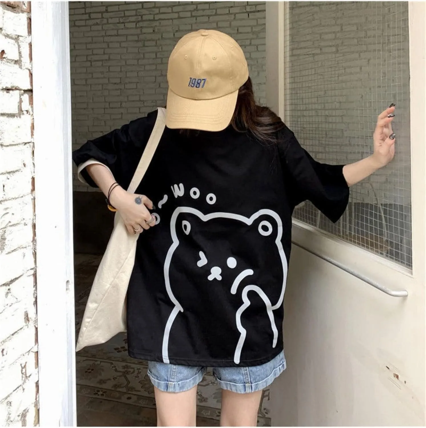 Women Kawaii Bear T-Shirt Cute Japanese Anime Graphic Tees Cartoon Korean Preppy Short Sleeve Baggy Top Oversized Clothes