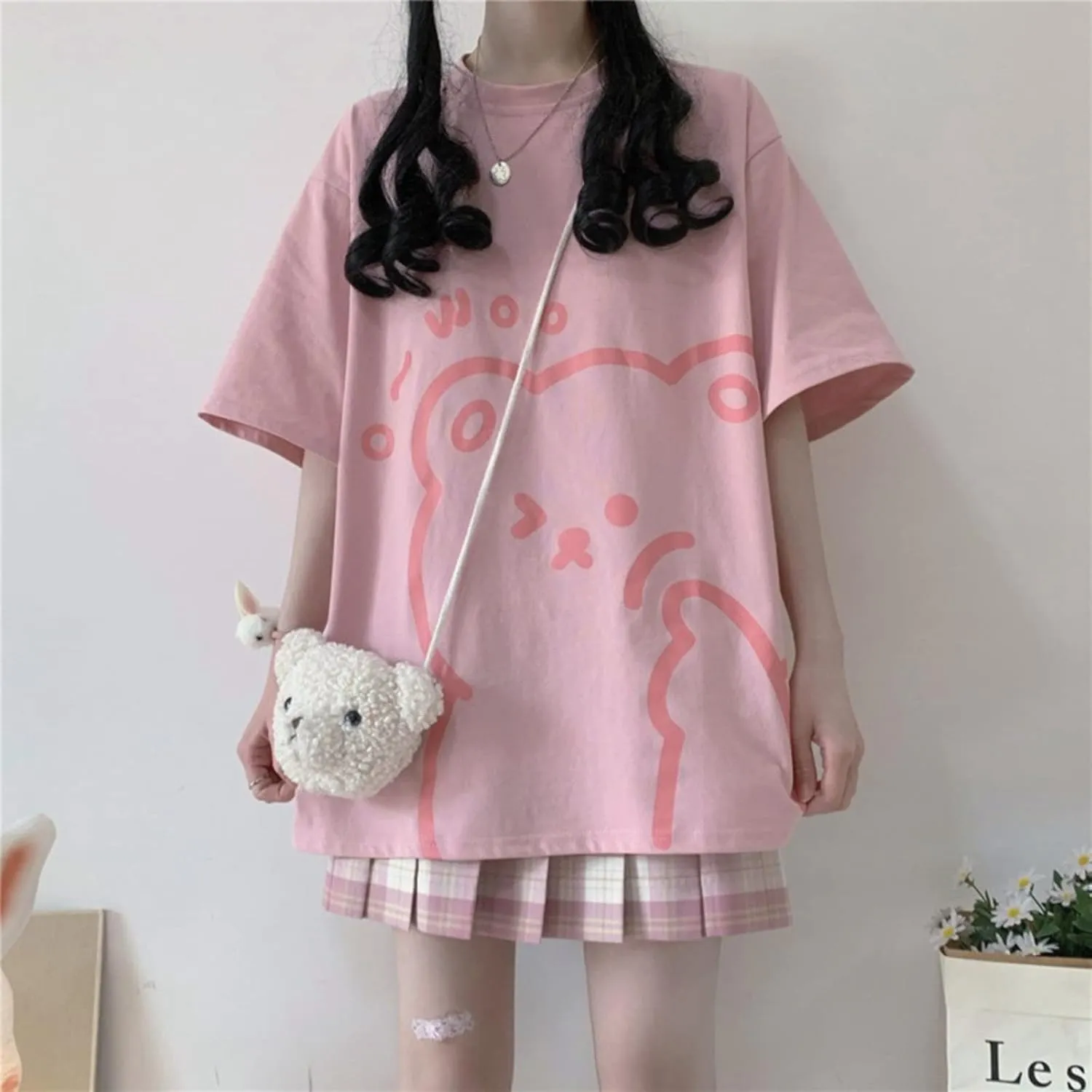 Women Kawaii Bear T-Shirt Cute Japanese Anime Graphic Tees Cartoon Korean Preppy Short Sleeve Baggy Top Oversized Clothes