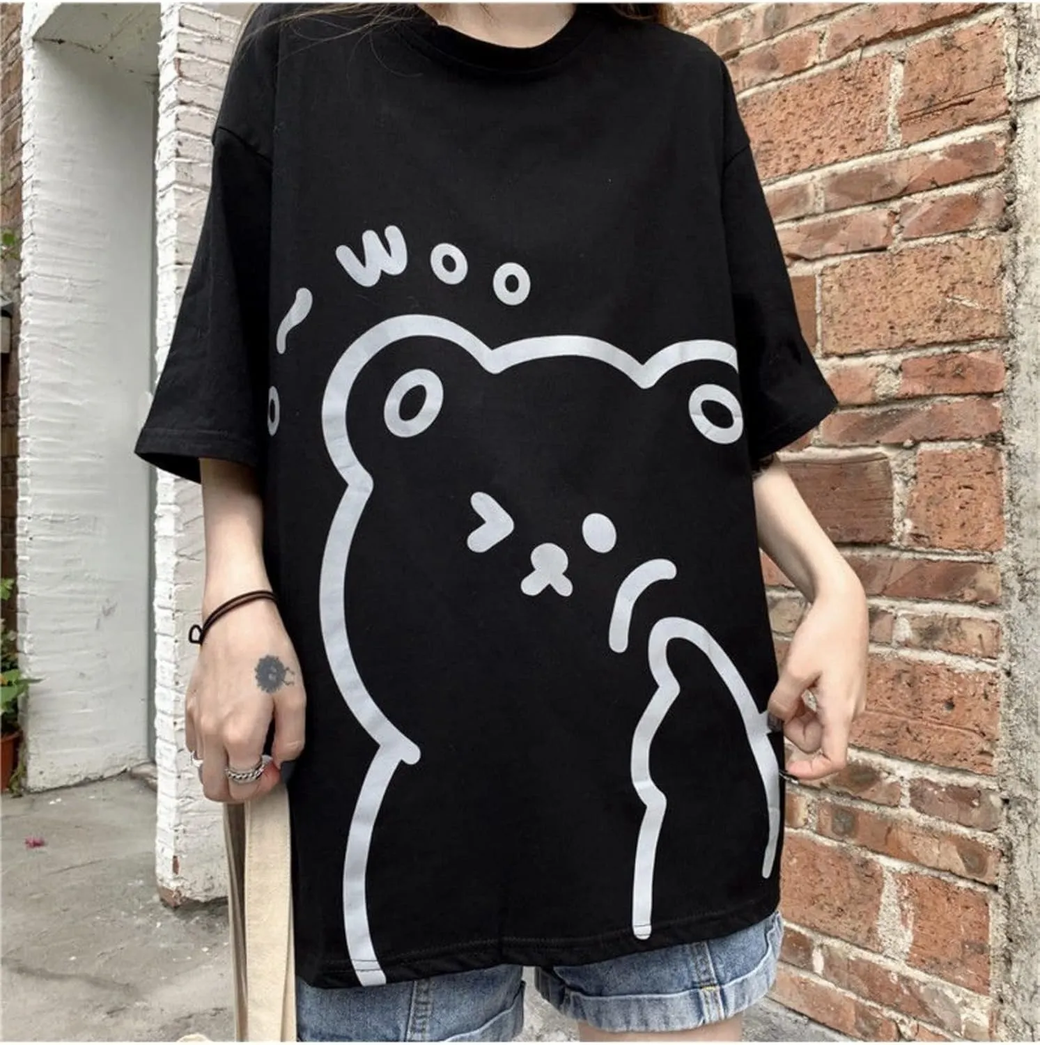 Women Kawaii Bear T-Shirt Cute Japanese Anime Graphic Tees Cartoon Korean Preppy Short Sleeve Baggy Top Oversized Clothes