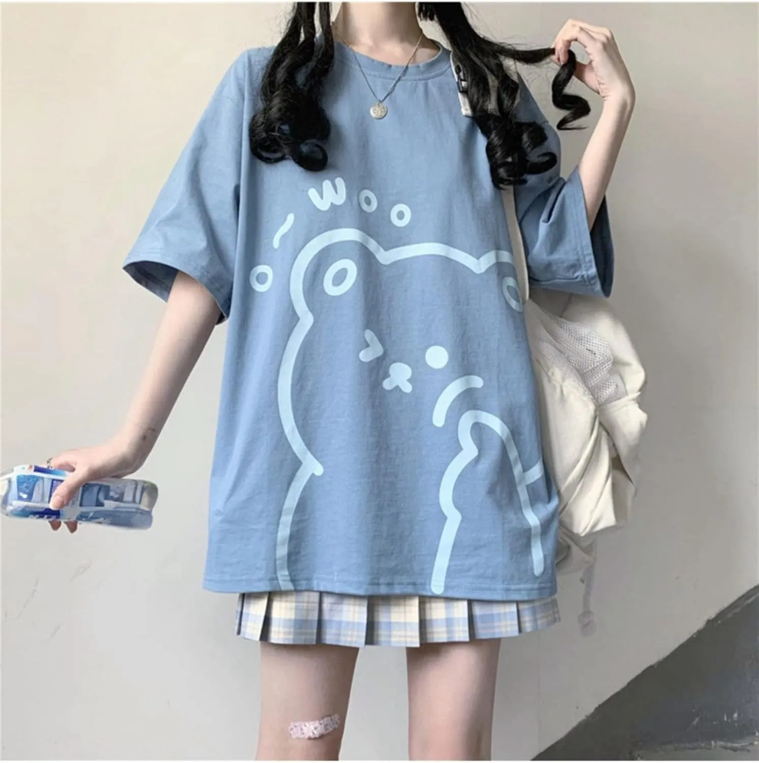 Women Kawaii Bear T-Shirt Cute Japanese Anime Graphic Tees Cartoon Korean Preppy Short Sleeve Baggy Top Oversized Clothes