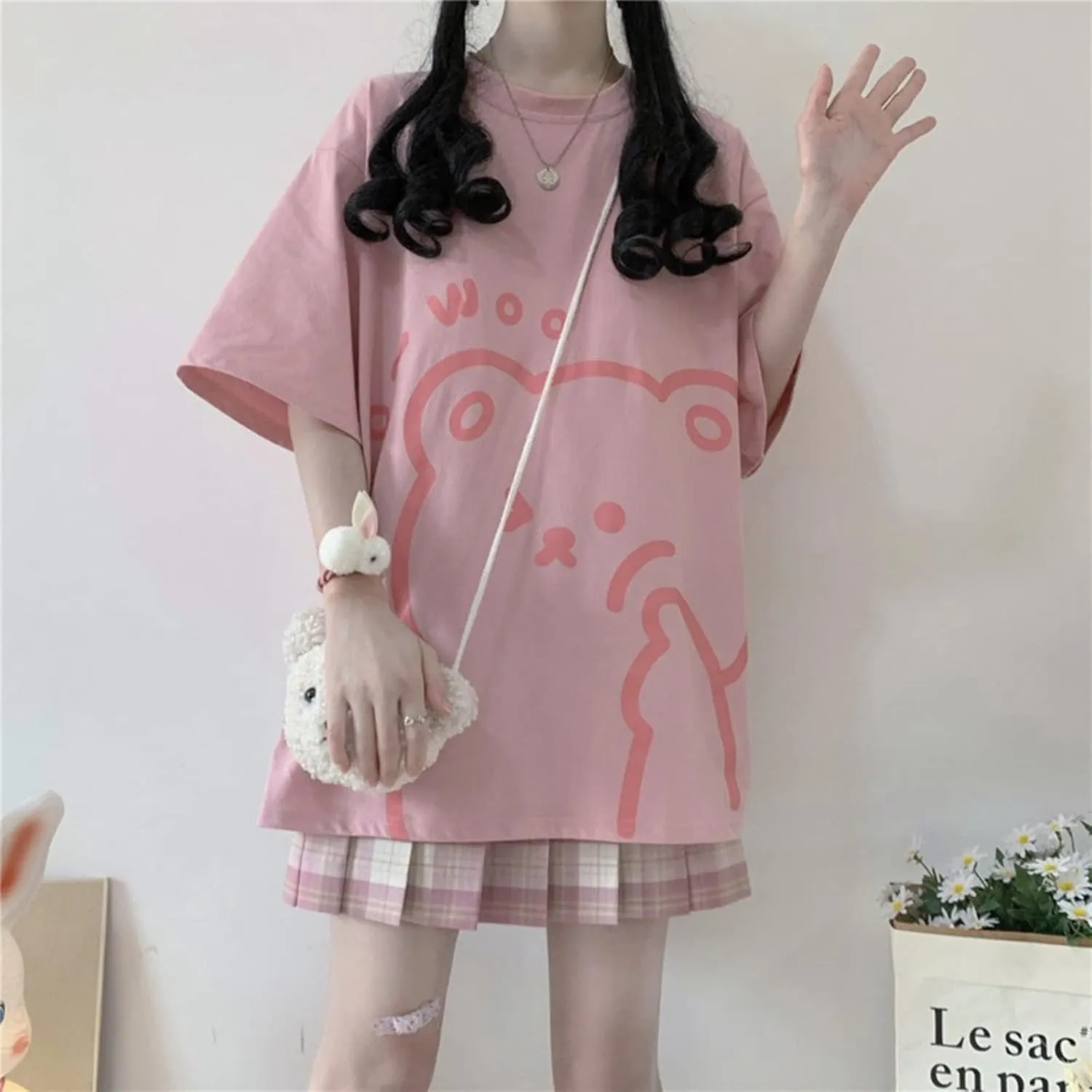 Women Kawaii Bear T-Shirt Cute Japanese Anime Graphic Tees Cartoon Korean Preppy Short Sleeve Baggy Top Oversized Clothes