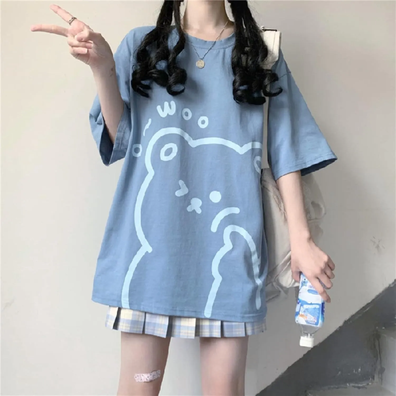 Women Kawaii Bear T-Shirt Cute Japanese Anime Graphic Tees Cartoon Korean Preppy Short Sleeve Baggy Top Oversized Clothes
