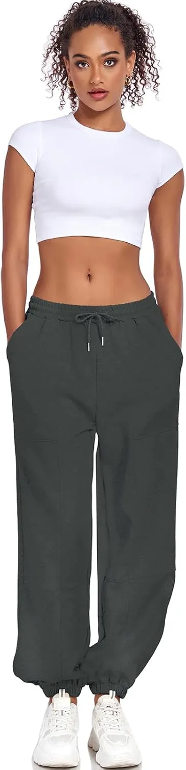 Women's High Waisted Sweatpants Casual Workout Active Joggers Pants Y2k Trendy Lounge Trousers with Pockets