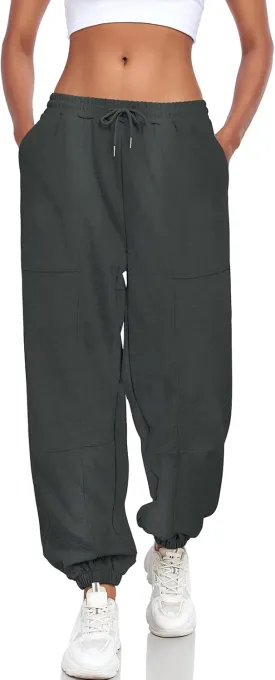 Women's High Waisted Sweatpants Casual Workout Active Joggers Pants Y2k Trendy Lounge Trousers with Pockets