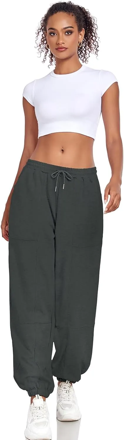 Women's High Waisted Sweatpants Casual Workout Active Joggers Pants Y2k Trendy Lounge Trousers with Pockets