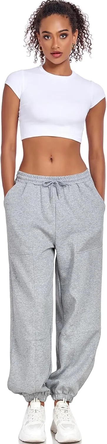 Women's High Waisted Sweatpants Casual Workout Active Joggers Pants Y2k Trendy Lounge Trousers with Pockets